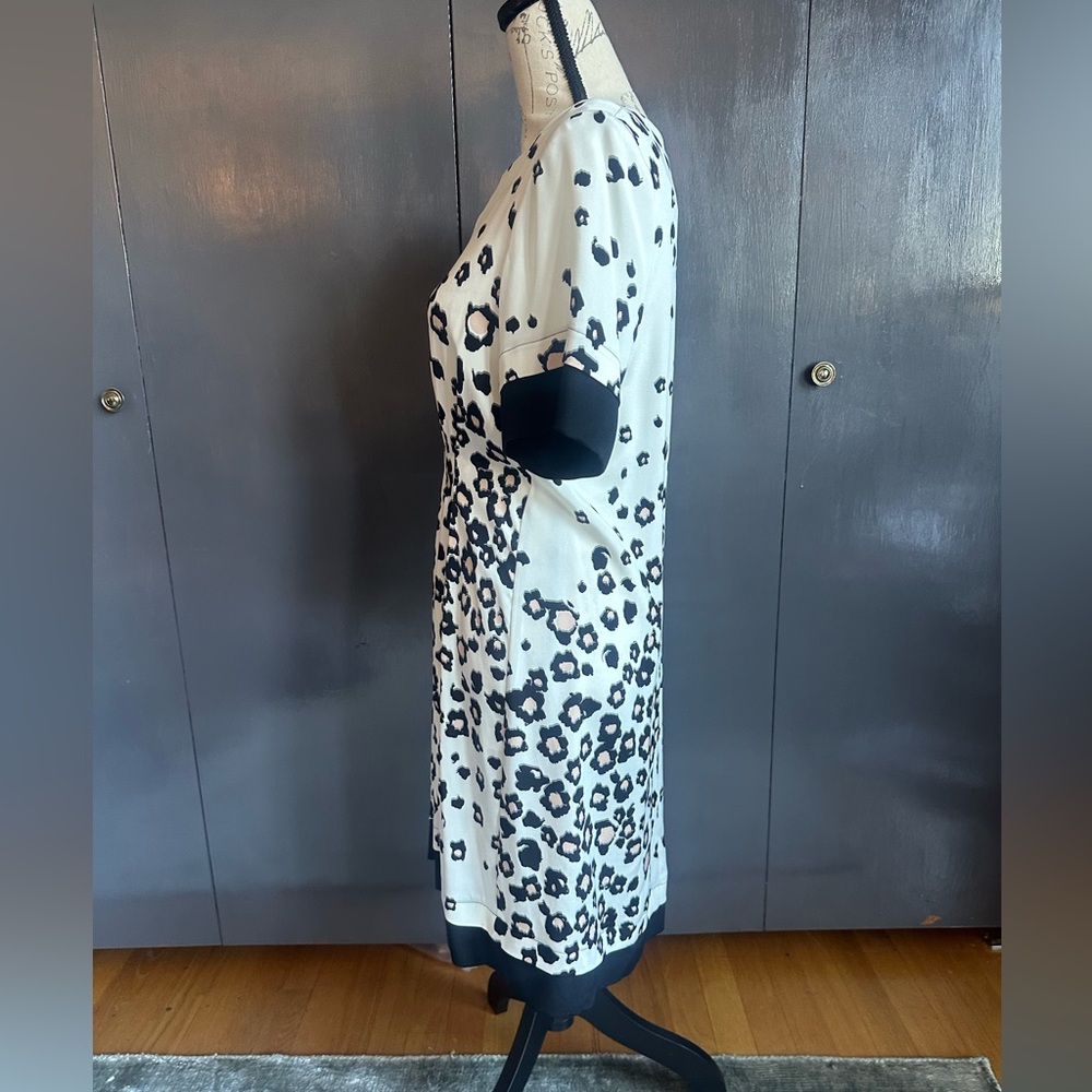 EUC. Size 6. Sea New York. Silk Cream, Black, and Tan Leopard-Print Midi Dress - Picture 5 of 16